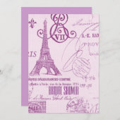 lila Vintages Brautparty Turms Paris Eiffel Einladung (Vorne/Hinten)
