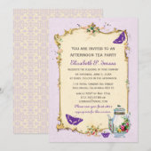 Lila Vintages französisches Tee-Party Einladung (Vorne/Hinten)