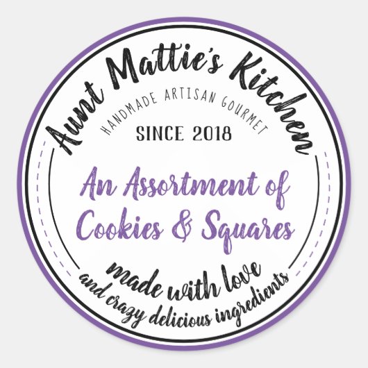 Lila Vintages handgefertigtes Gourmet-Lebensmittel Runder Aufkleber (Vorderseite)