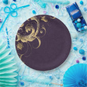 Lila Vintages Verziertes Gold Pappteller (Party)