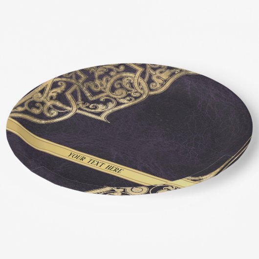 Lila Vintages Verziertes Gold Pappteller (Schrägansicht)