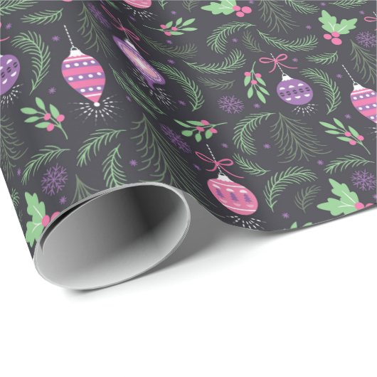 Lila Vintages Weihnachtsverzierungs-Muster Geschenkpapier (Rolleneckpunkt)