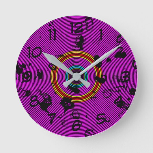 Lila Vinyl Disk Textur Muster Runde Wanduhr (Vorderseite)