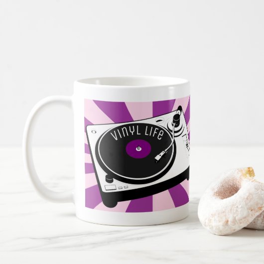 Lila Vinyllebens-Retro Turntable Kaffeetasse (Mit Donut)