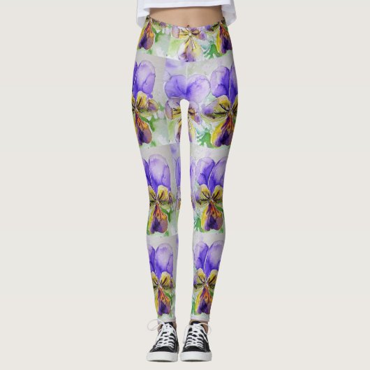 Lila Viola Floral Blume Aquarell Leggings (Vorderseite)