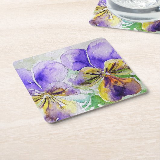 Lila Viola Floral Blume Aquarellmalerei Gl Rechteckiger Pappuntersetzer (angewinkelt)