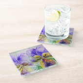 Lila Viola Floral Blume Aquarellmalerei Glasuntersetzer (Schrägansicht)