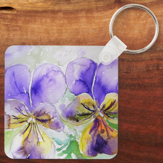 Lila Viola Floral Blume Aquarellmalerei Ke Schlüsselanhänger (Rückseite)