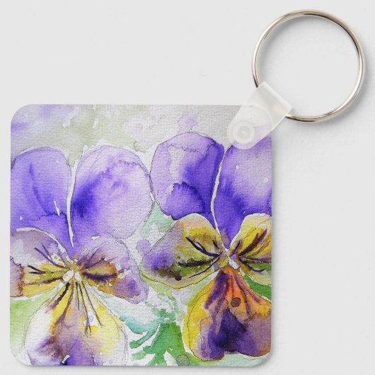 Lila Viola Floral Blume Aquarellmalerei Ke Schlüsselanhänger (Rückseite)