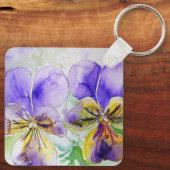 Lila Viola Floral Blume Aquarellmalerei Schlüsselanhänger (Rückseite)