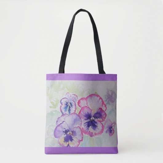 Lila Viola Pansy Blume Floral Tote Bag Tasche (Vorderseite)