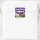 Lila Viola Pansy Hübsche Blume Blumenkarte Quadratischer Aufkleber (Tasche)