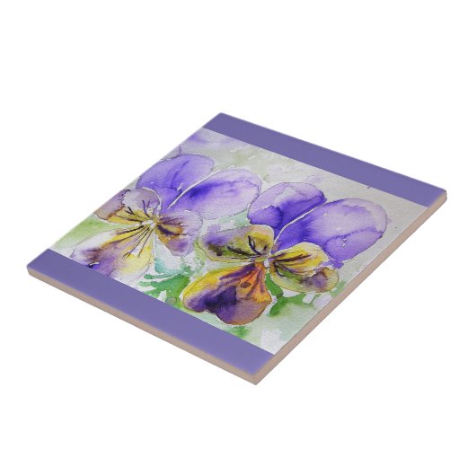 Lila Viola Pansy Keramik Tile Fliese (Seite)