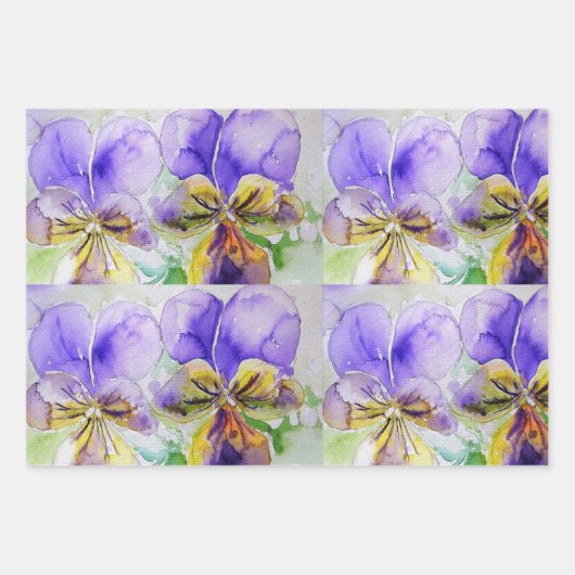 Lila Viola Stiefmütterchen Blume Aquarellmalerei Geschenkpapier Set (Vorderseite)