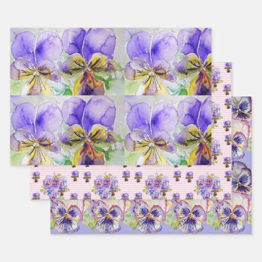 Lila Viola Stiefmütterchen Blume Aquarellmalerei Geschenkpapier Set (Set)