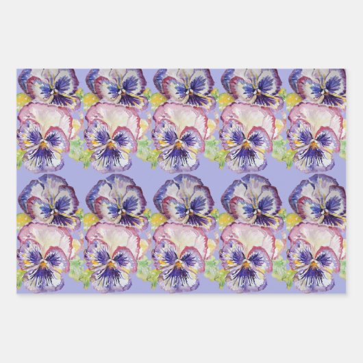Lila Viola Stiefmütterchen Blume Wasserfarben Lieb Geschenkpapier Set (Vorderseite 3)