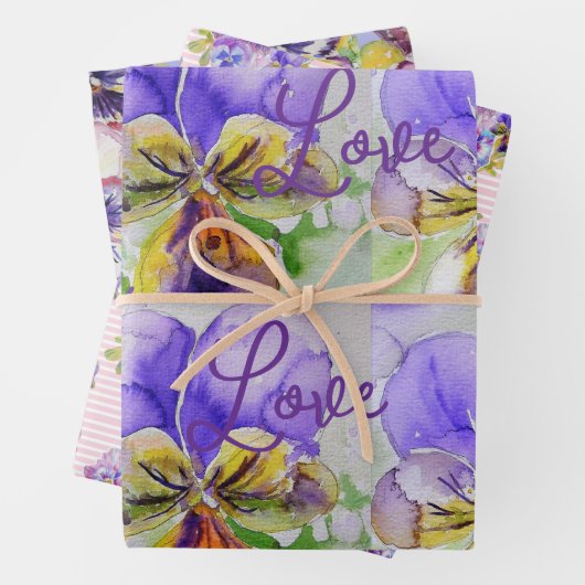 Lila Viola Stiefmütterchen Blume Wasserfarben Lieb Geschenkpapier Set (Beispiel)