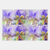 Lila Viola Stiefmütterchen Blume Wasserfarben Lieb Geschenkpapier Set (Vorderseite)