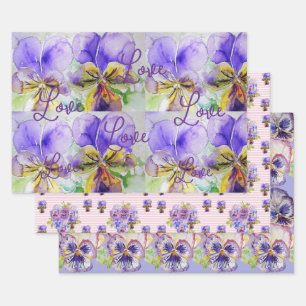 Lila Viola Stiefmütterchen Blume Wasserfarben Lieb Geschenkpapier Set