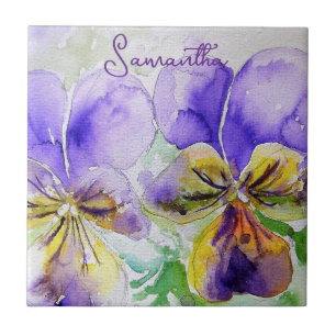 Lila Viola Violets Watecolor Kunstgewerbe Fliese