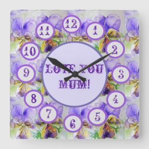 Lila Viola Wasserfarbstoff-Acryl-Wand-Uhr Quadratische Wanduhr