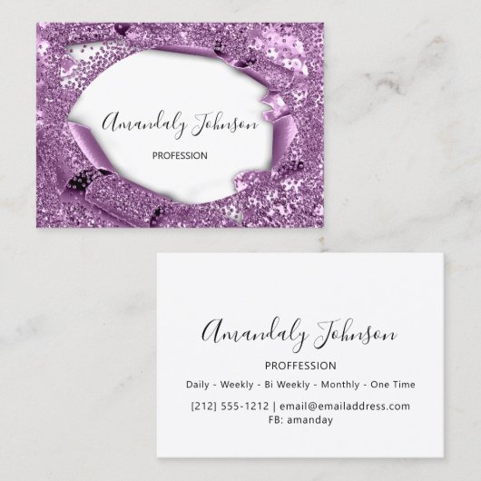 Lila Violet Amethyst 3D Frame Confetti Cristals Visitenkarte (Vorne/Hinten)