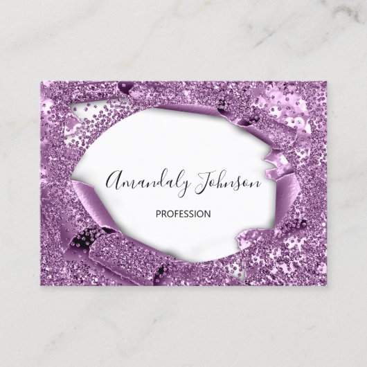 Lila Violet Amethyst 3D Frame Confetti Cristals Visitenkarte (Vorderseite)