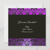 LILA VIOLET-BLACK-DAMASK-MONOGRAMM, weiß Einladung (Rückseite)