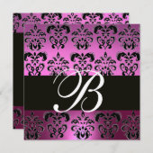 LILA VIOLET-BLACK-DAMASK-MONOGRAMM, weiß, Einladung (Vorne/Hinten)