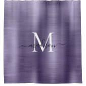 Lila Violet-Brushed-Metal-Monogramm-Giralskript Duschvorhang (Vorderseite)