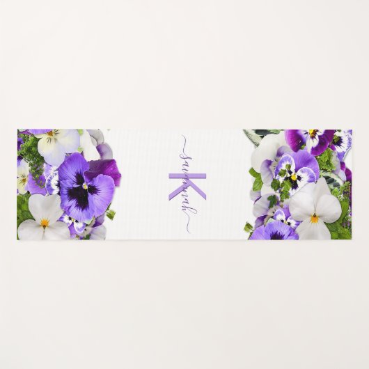 Lila Violet-Flora, weiße Monogrammnamenskripte Yogamatte (Vorderseite (Horizontal))