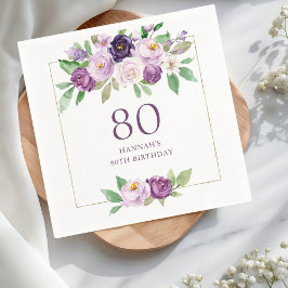 Lila | Violet Floral 80. Geburtstag Serviette