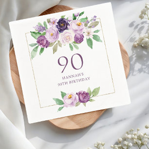 Lila Violet Floral 90. Geburtstag Serviette