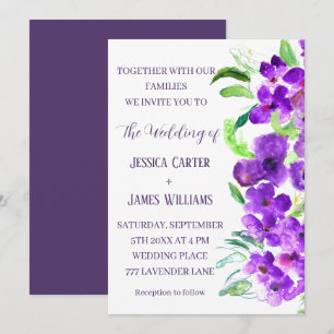 Lila Violet Floral Boho Sommerhochzeit Einladung