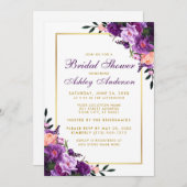 Lila Violet Floral Gold Brautparty Einladung (Vorne/Hinten)