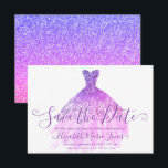 Lila Violet Glitzer ChicDress Sweet 16 Geburtstag Save The Date<br><div class="desc">Lila Violet Lavender Gold Glitzer Girly Watercolor Kleid Gown Sweet 16 Geburtstag Save the Date</div>