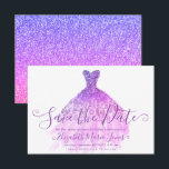 Lila Violet Glitzer ChicDress Sweet 16 Geburtstag Save The Date<br><div class="desc">Lila Violet Lavender Gold Glitzer Girly Watercolor Kleid Gown Sweet 16 Geburtstag Save the Date</div>