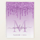 Lila Violet Glitzer Tropfen Girly Monogram 2021 Planer (Vorderseite)