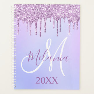 Lila Violet Glitzer Tropfen Girly Monogram 2025 Planer