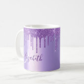 Lila Violet Glitzer Tropfen Metal Monogramm Kaffeetasse (Vorderseite Links)