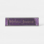 Lila Violet Gold Agate Geode Feminine Script Schreibtischnamensplakette (Vorderseite )