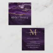 Lila Violet Gold Agate Geode Monogram Script Quadratische Visitenkarte (Vorne/Hinten)