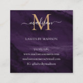Lila Violet Gold Agate Geode Monogram Script Quadratische Visitenkarte (Rückseite)