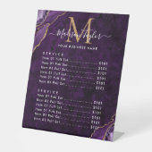 Lila Violet Gold Glitzer Agate Marble Monogramm Sockelschild (Vorderseite)