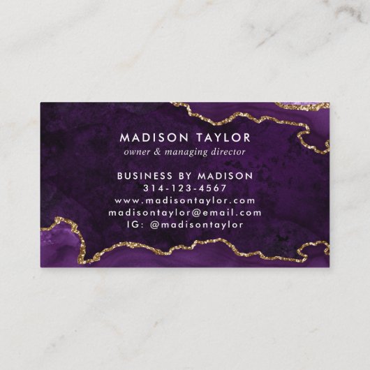 Lila Violet Gold Glitzer Agate Marble Monogramm Terminkarte (Rückseite)