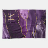 Lila Violet Gold Glitzer Geode Marble Monogramm Geschirrtuch (Horizontal)