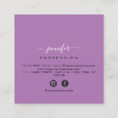 Lila Violet-Makeup-Monogramm Name Social Media Quadratische Visitenkarte (Rückseite)
