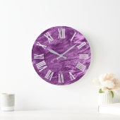 Lila Violet Metallic Grau Silber römische Zahlen Große Wanduhr (Zuhause)