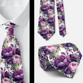 Lila Violet Peonies Poenies Floral Krawatte