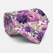 Lila Violet Peonies Poenies Floral Krawatte (Gerollt)